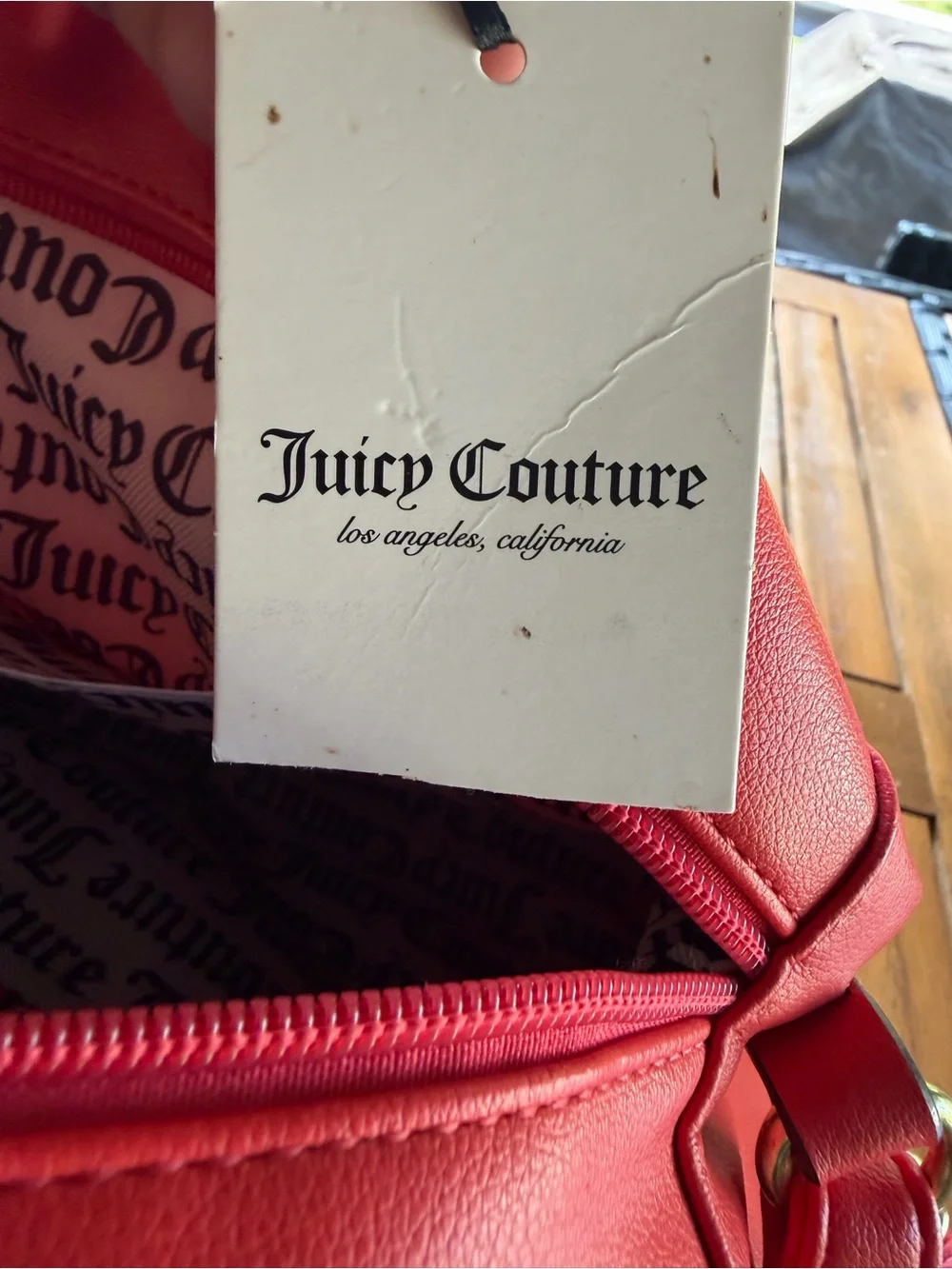 Juicy Couture Red Satchel with Heart Charm and Gold Accents